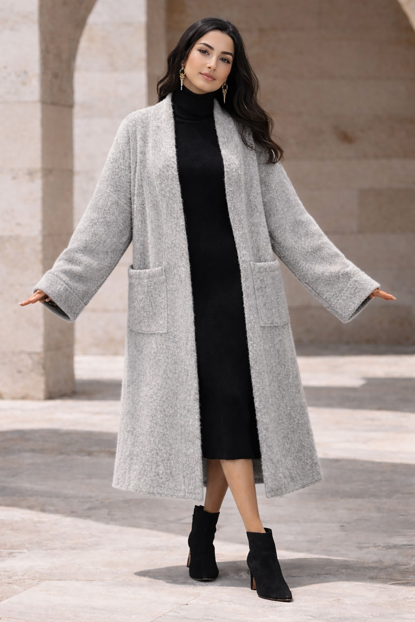 Grey Long Wool Winter Cardigan