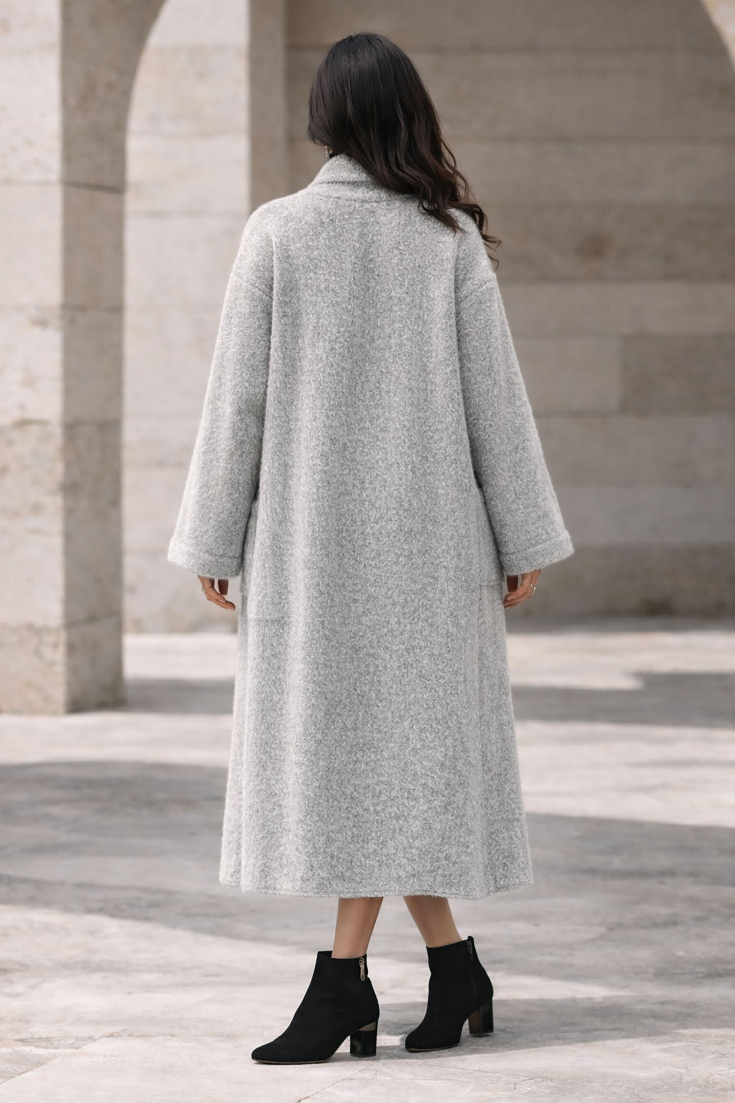 Grey Long Wool Winter Cardigan