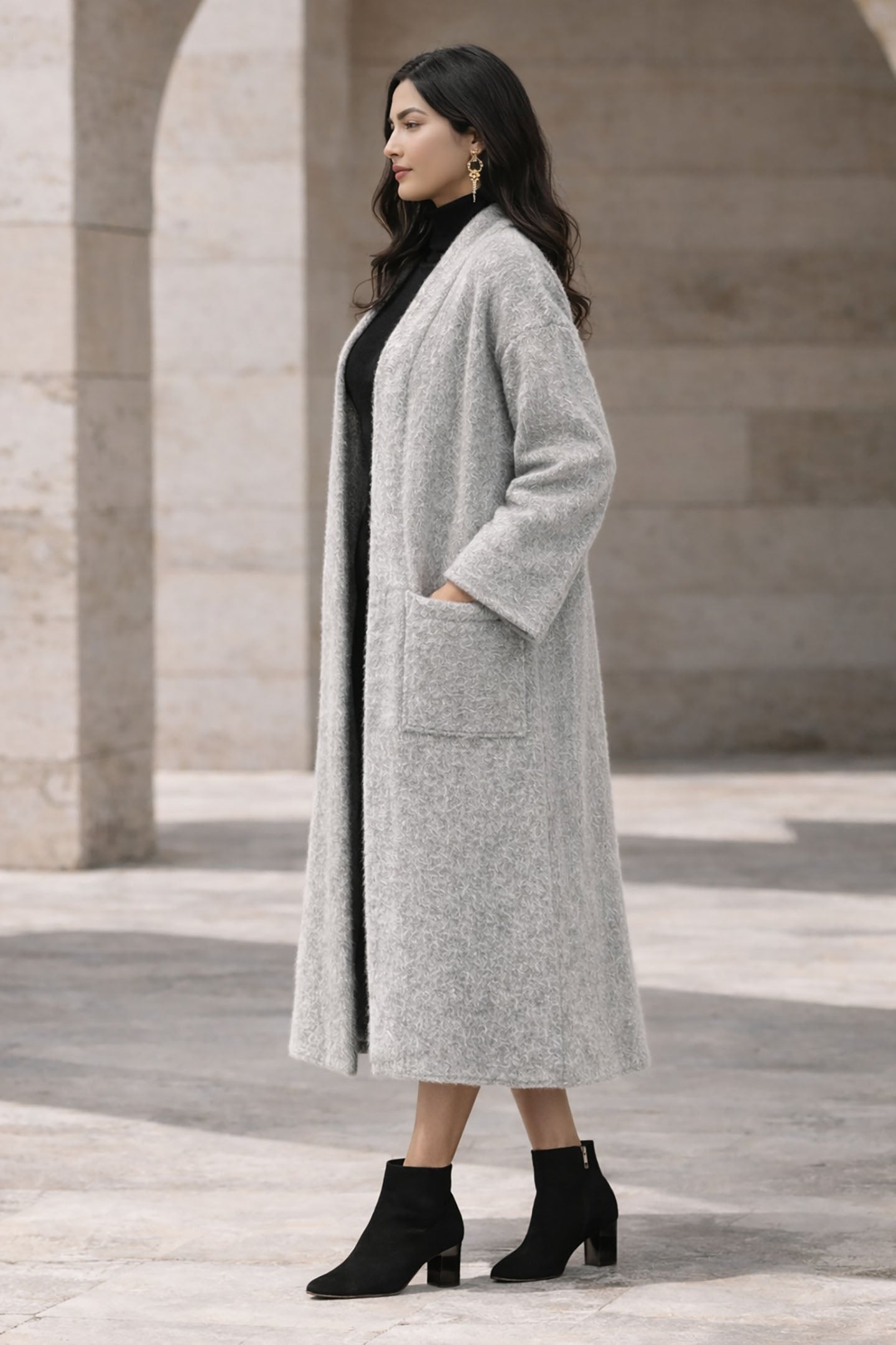 Grey Long Wool Winter Cardigan