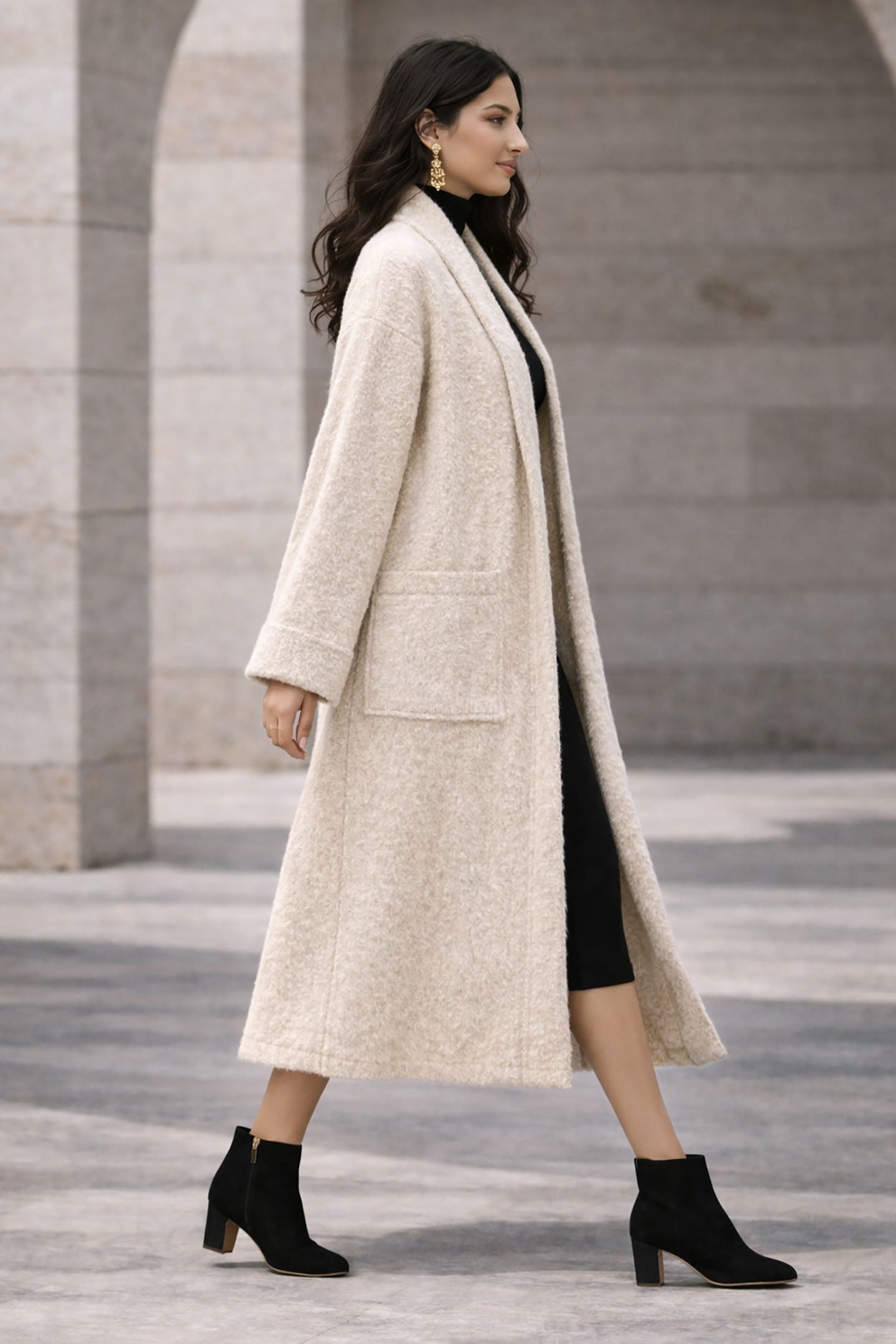 Off White Long Wool Winter Cardigan