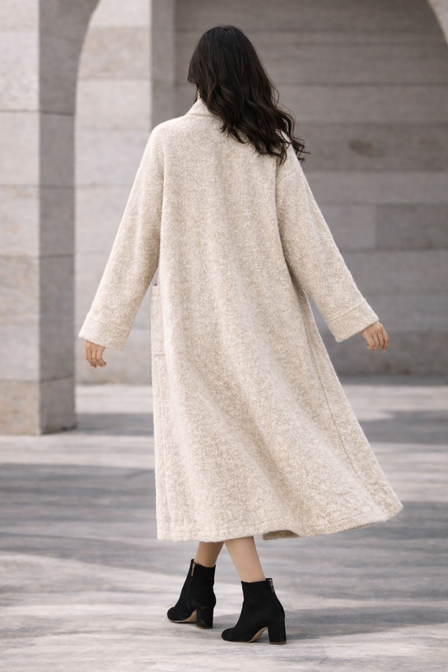 Off White Long Wool Winter Cardigan