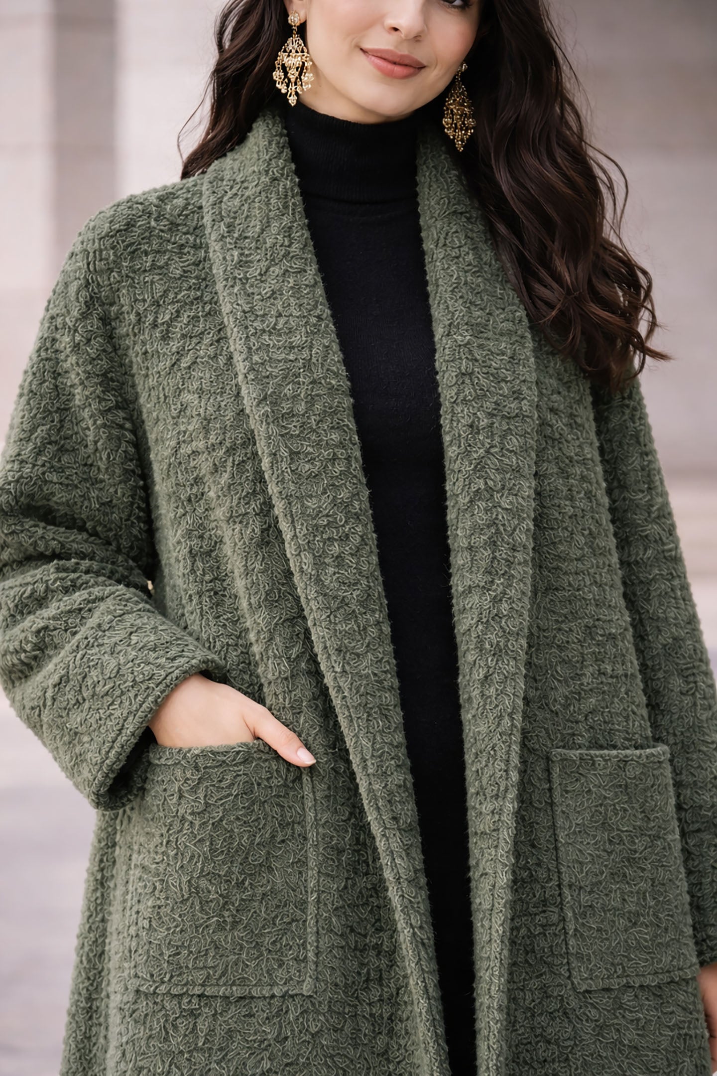 Olive Long Wool Winter Cardigan