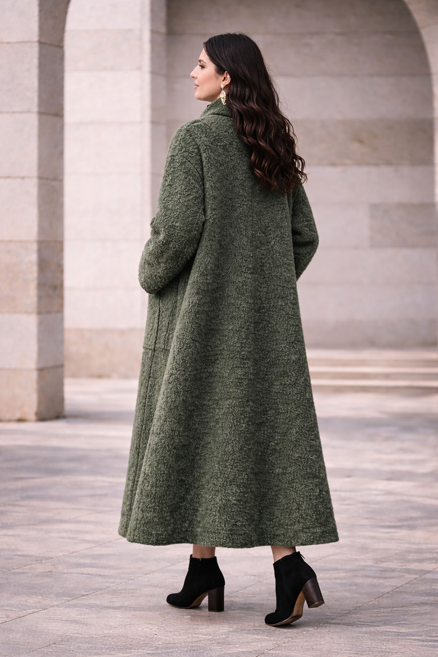 Olive Long Wool Winter Cardigan