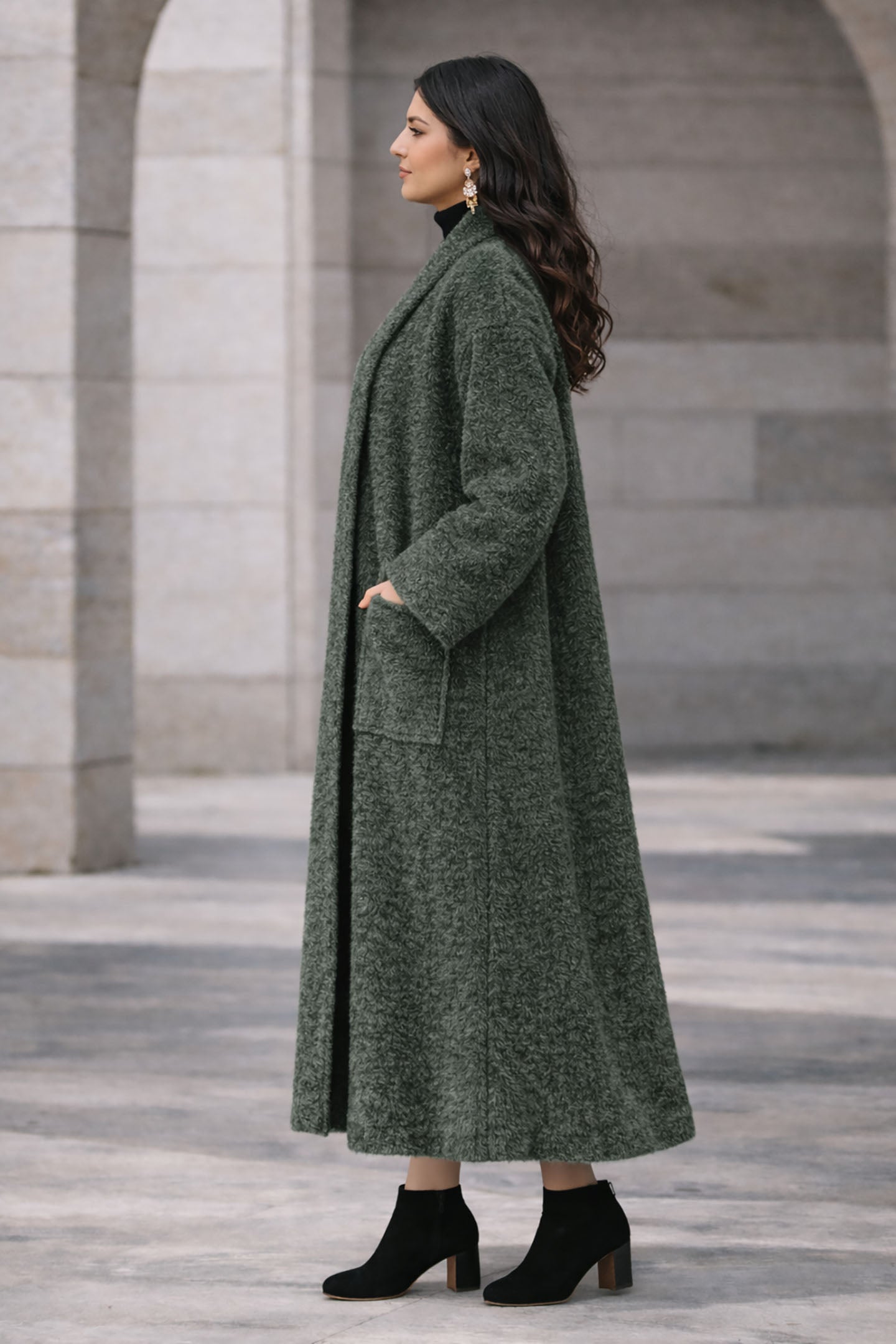 Olive Long Wool Winter Cardigan