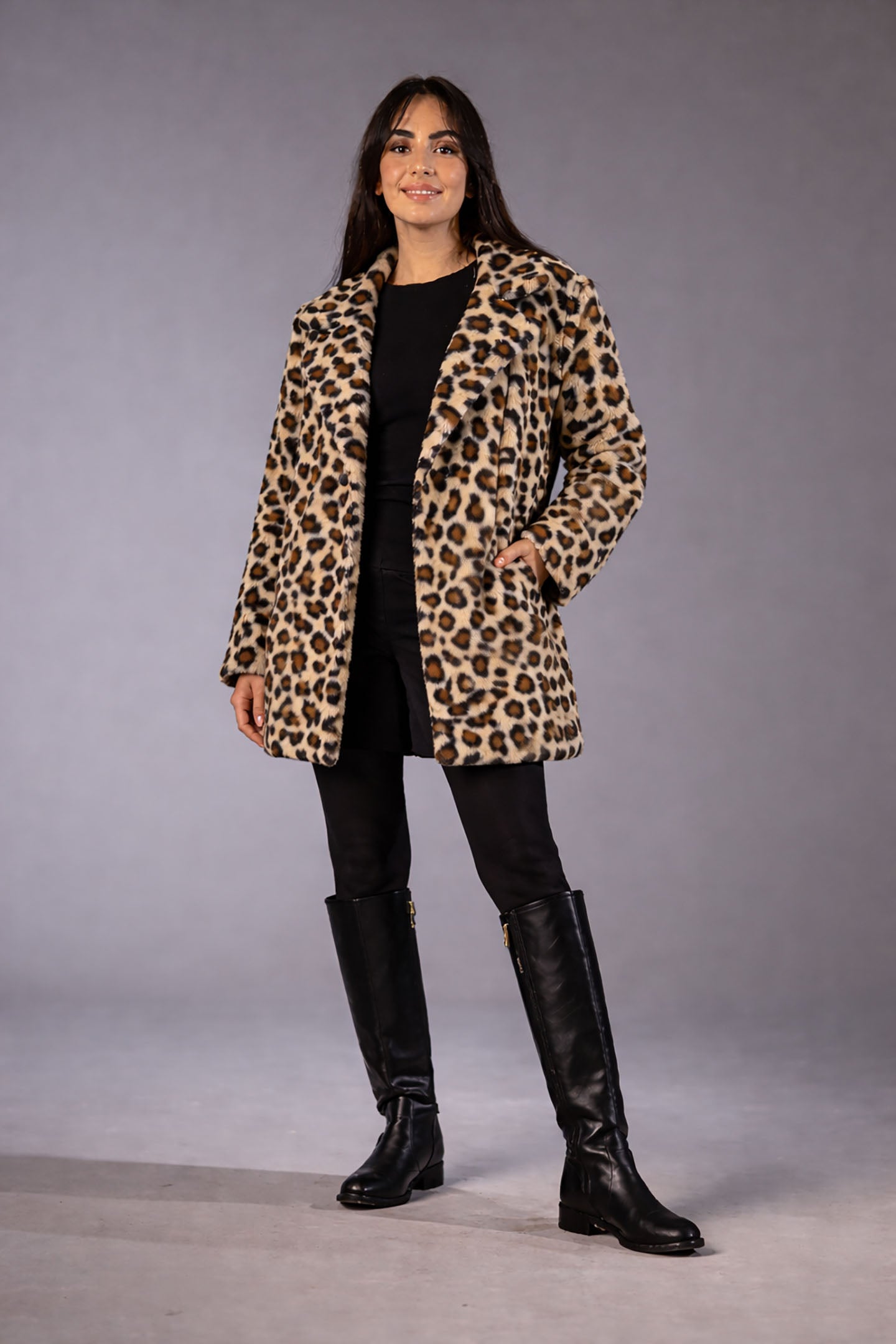 Cow Print Faux Fur Jacket