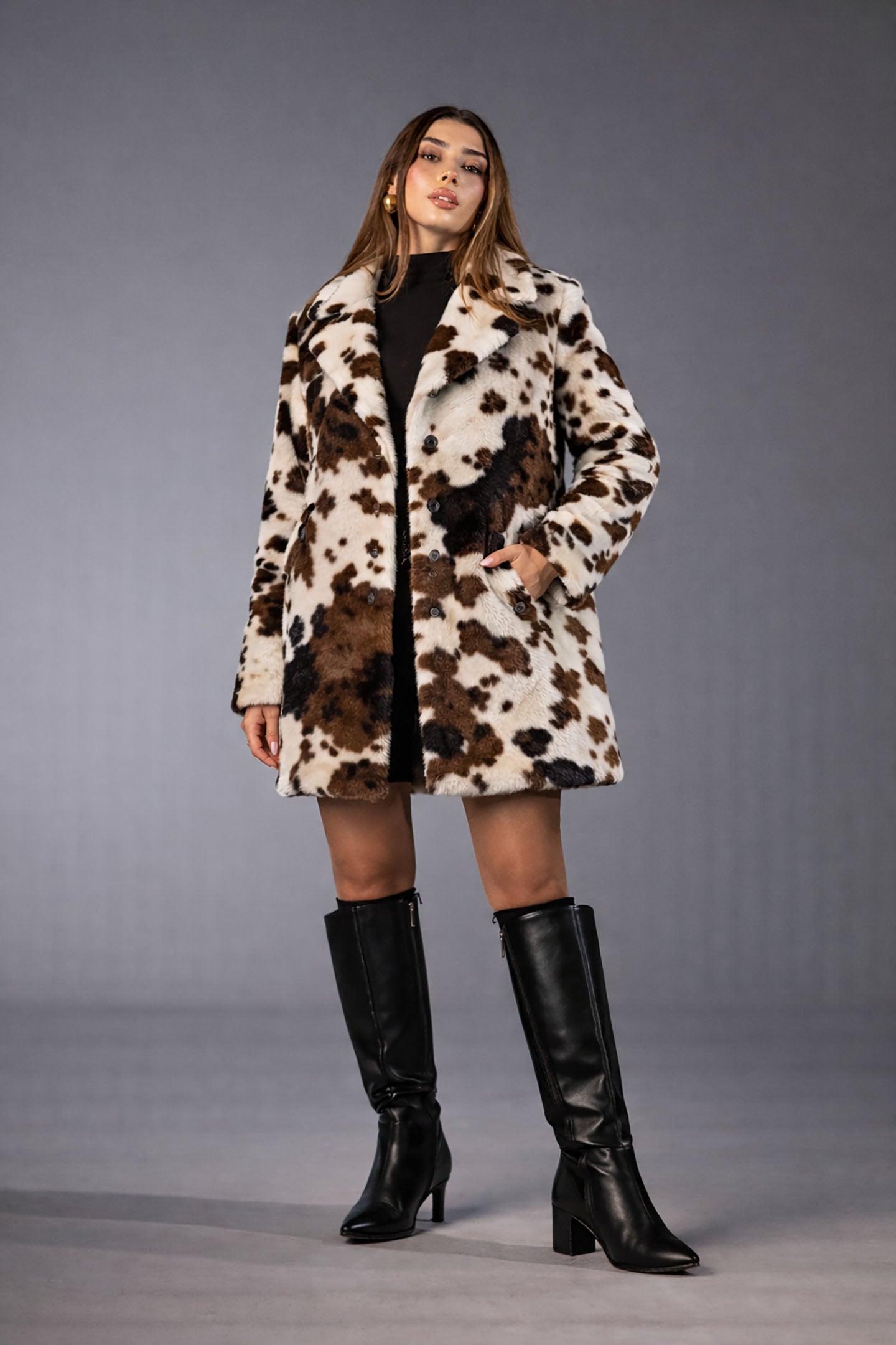 Fox Print Faux Fur Jacket