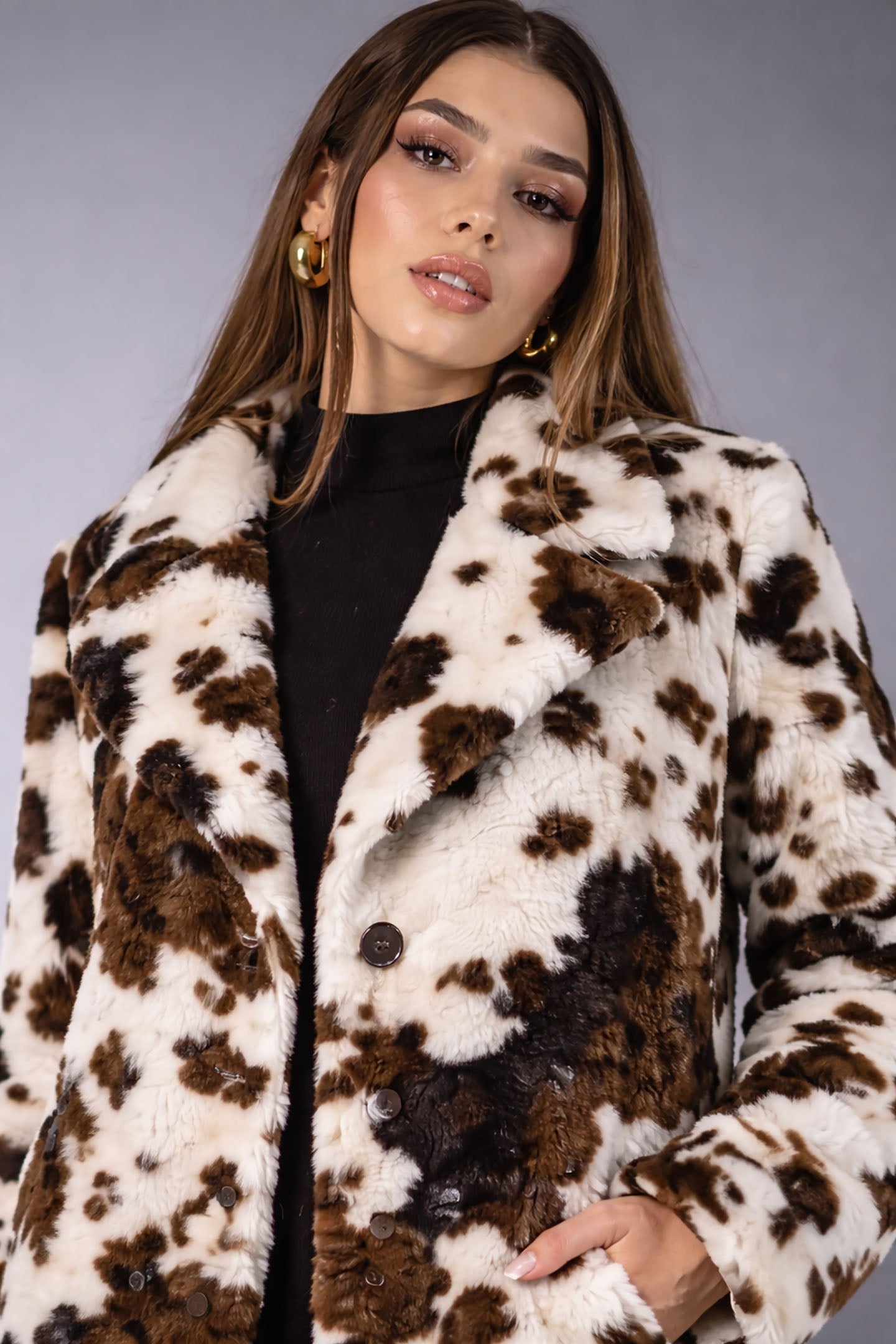 Fox Print Faux Fur Jacket