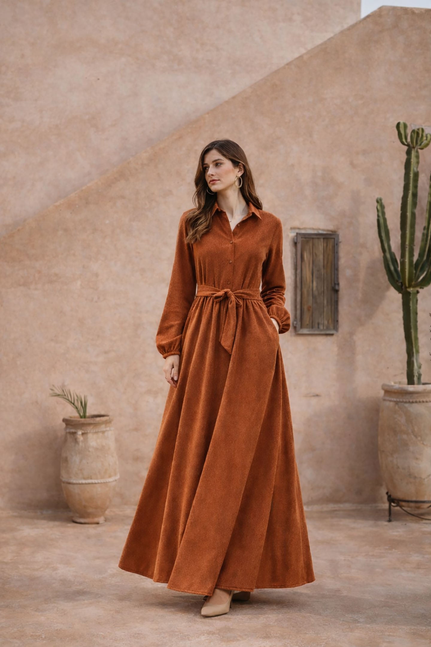 Orange Suede Velvet Tied Dress