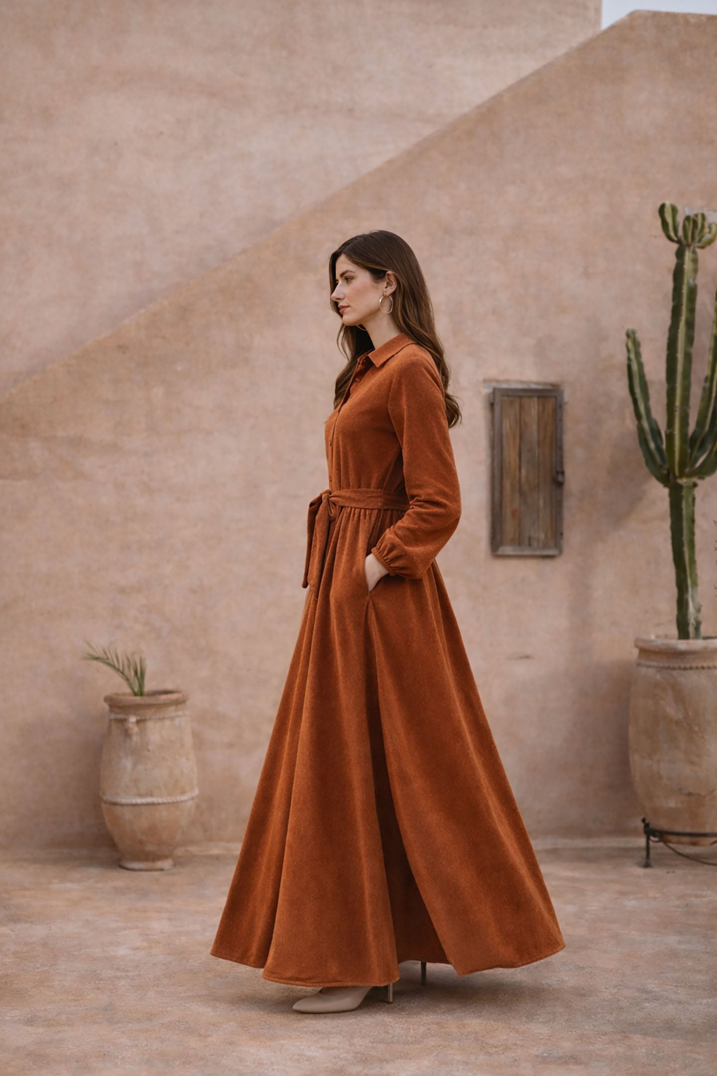 Orange Suede Velvet Tied Dress