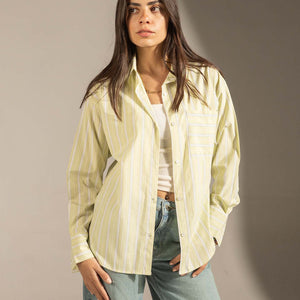 Lime Striped Relaxed Fit Button-Up Shirt