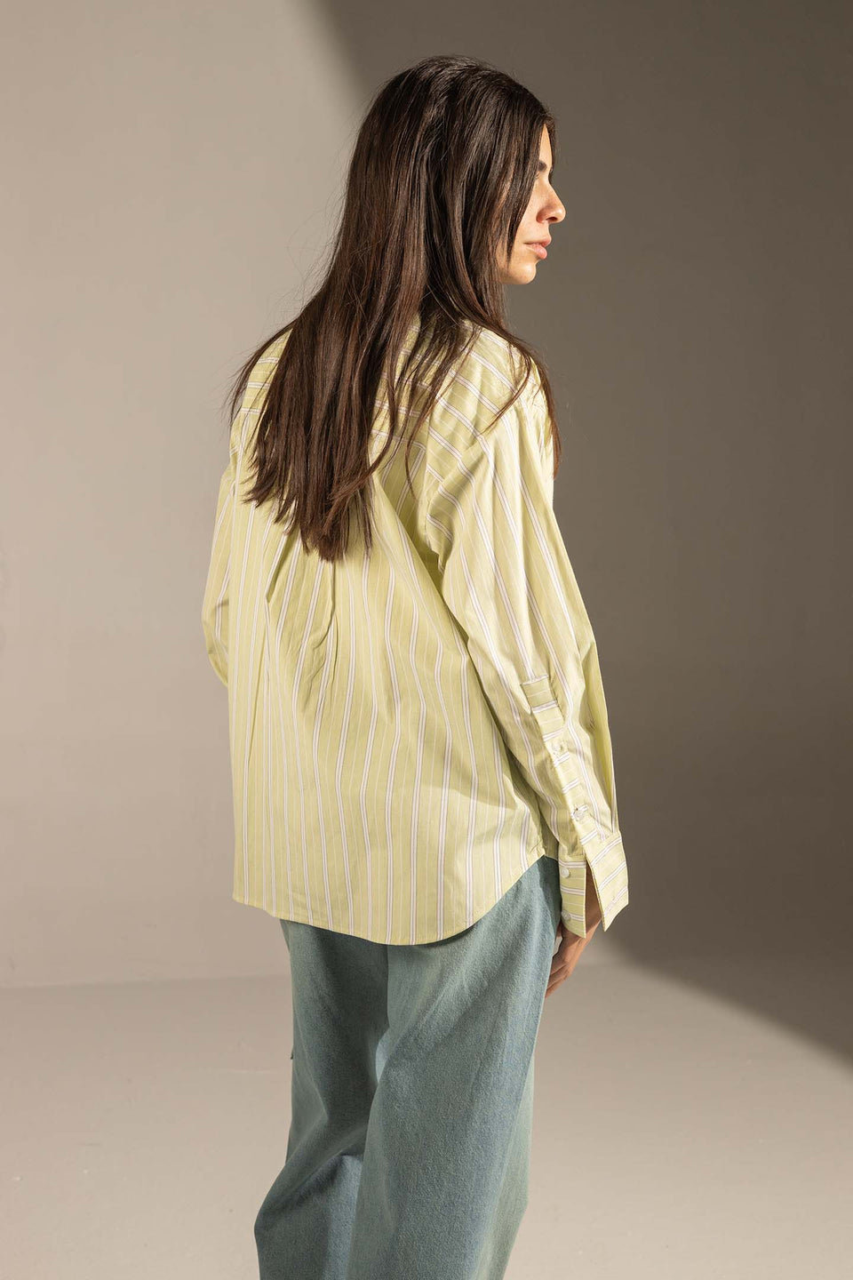Lime Striped Relaxed Fit Button-Up Shirt
