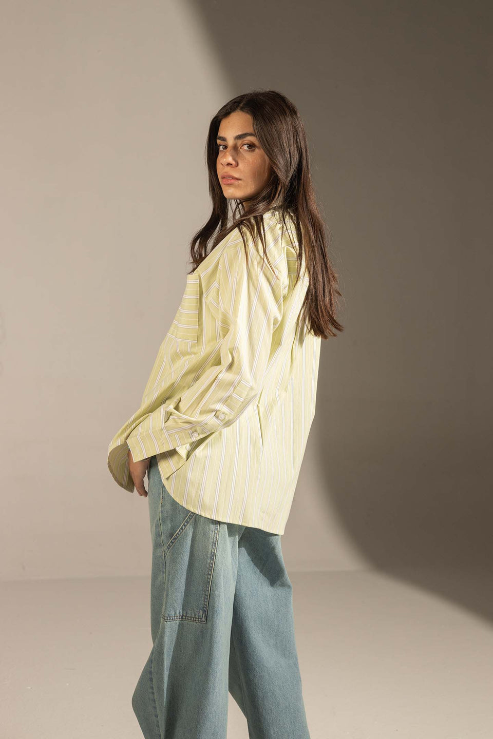 Lime Striped Relaxed Fit Button-Up Shirt
