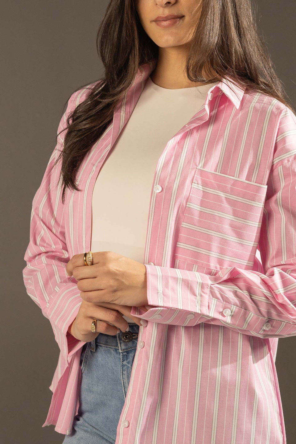Pink Striped Relaxed Fit Button-Up Shirt