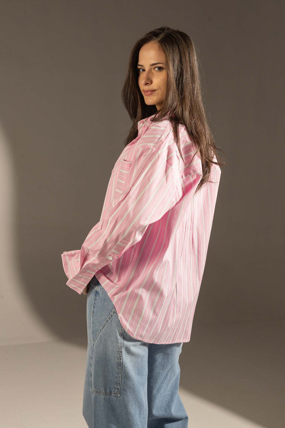 Pink Striped Relaxed Fit Button-Up Shirt