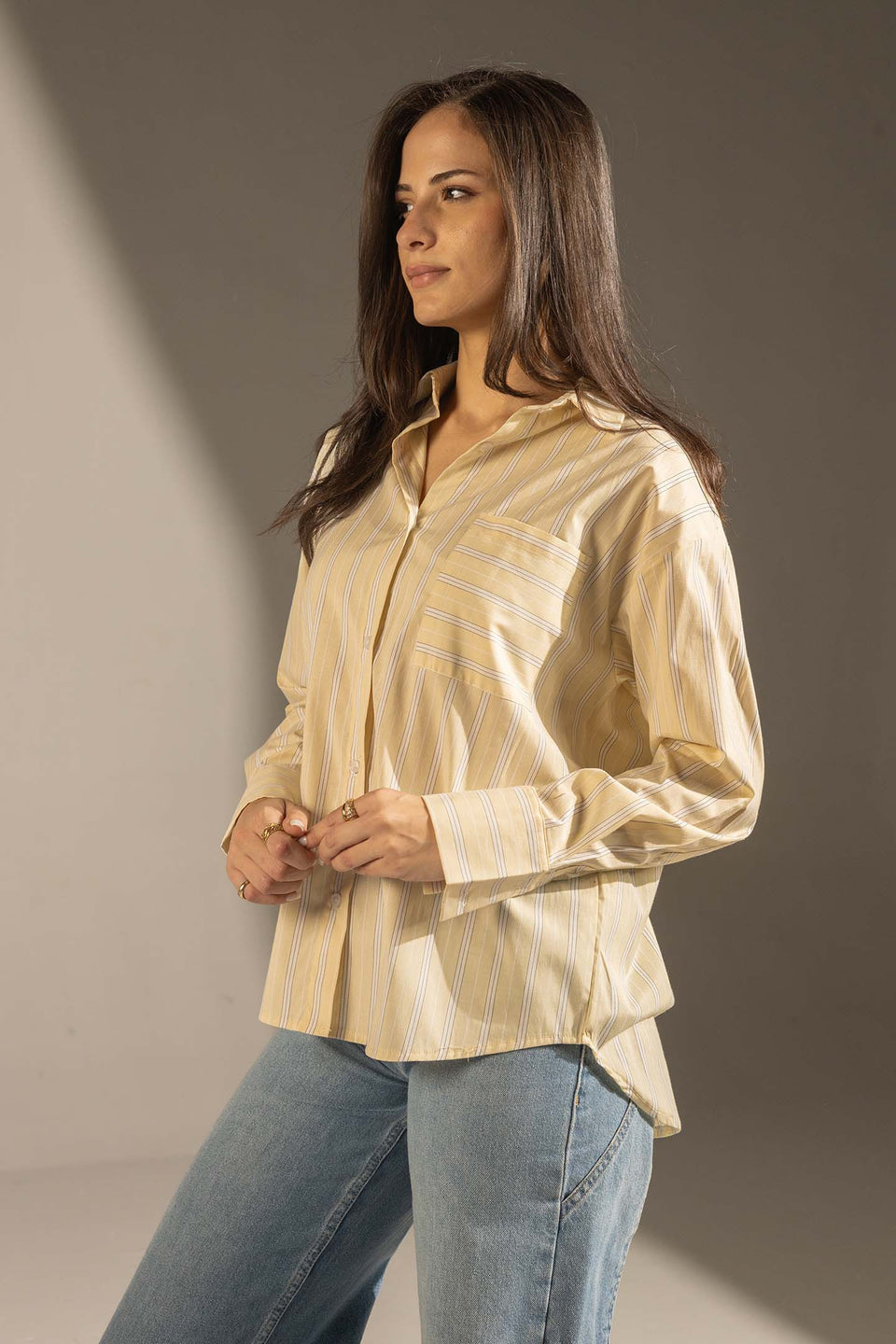 Yellow Striped Relaxed Fit Button-Up Shirt