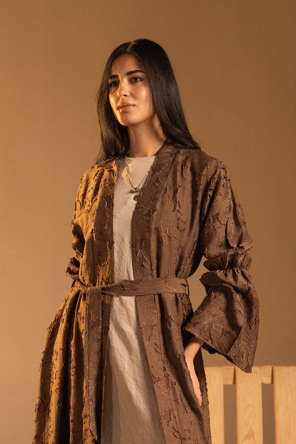 كاردجان جاكار بني بخامة بارزة وأكمام واسعة