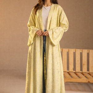 Yellow Textured Jacquard Flared Sleeve Cardigan