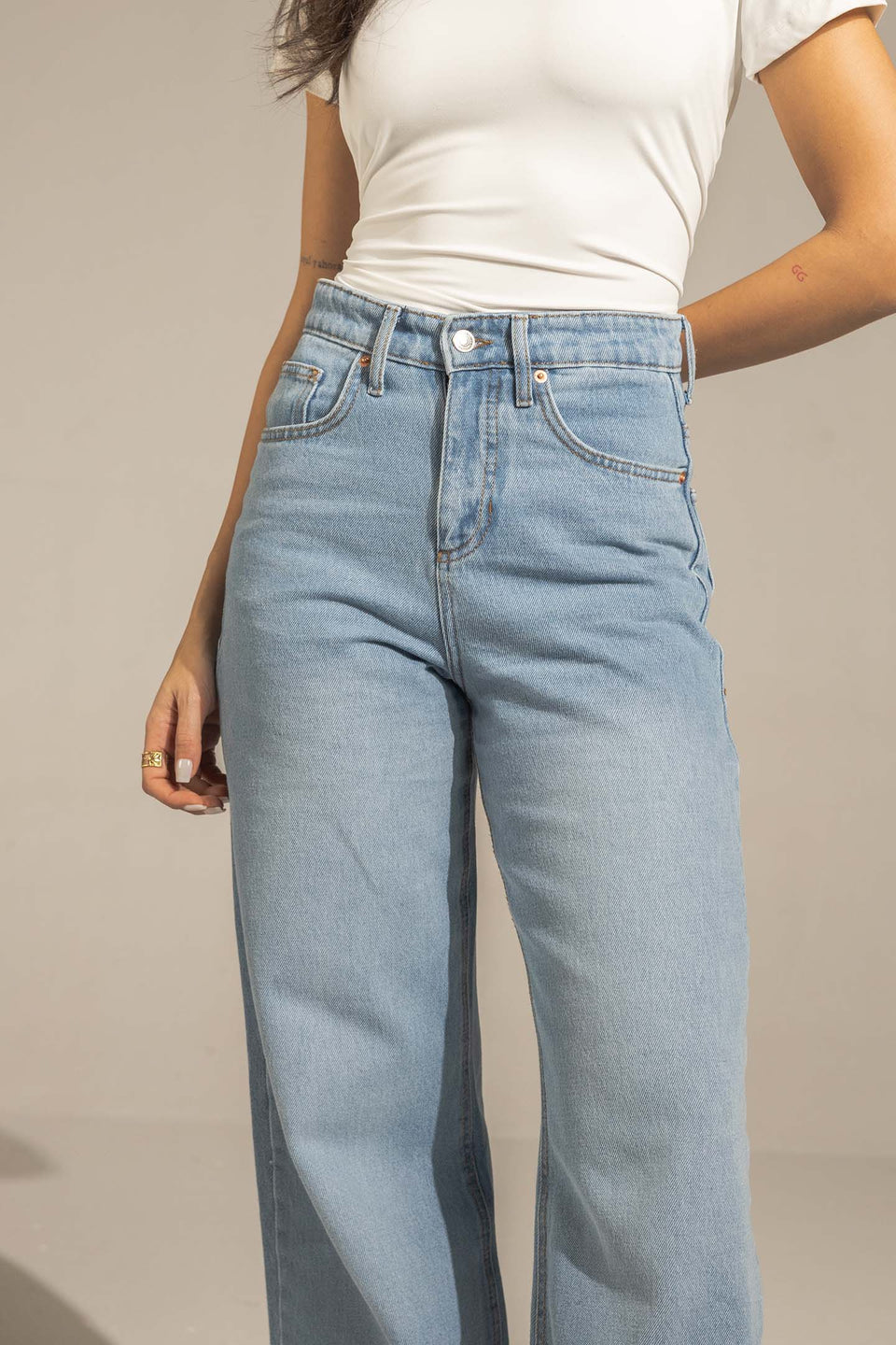Light Jeans High-Waist Wide-Leg Denim Jeans