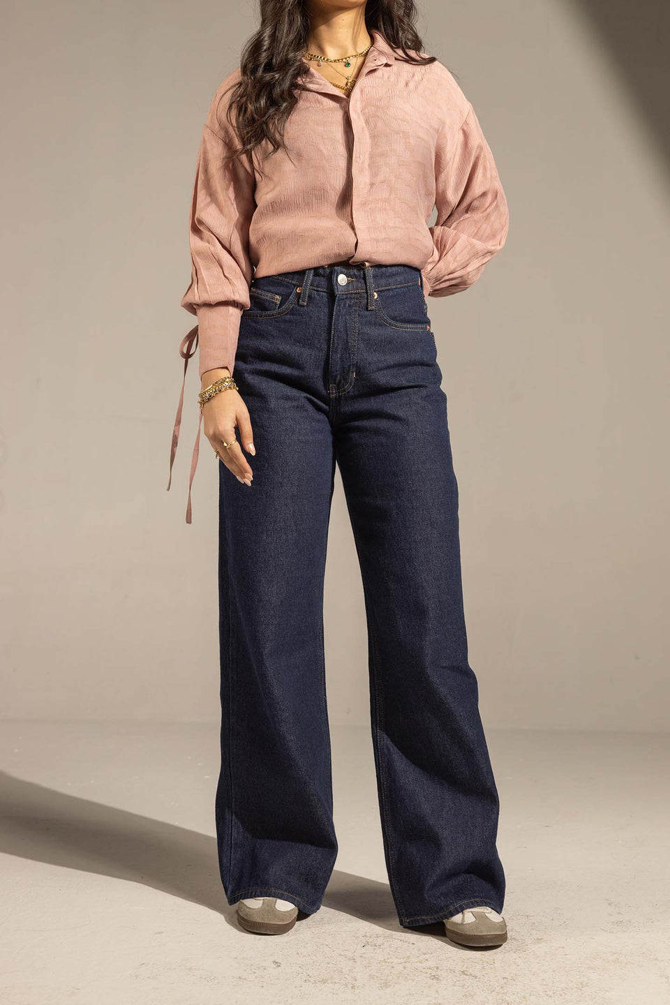Navy High-Waist Wide-Leg Denim Jeans