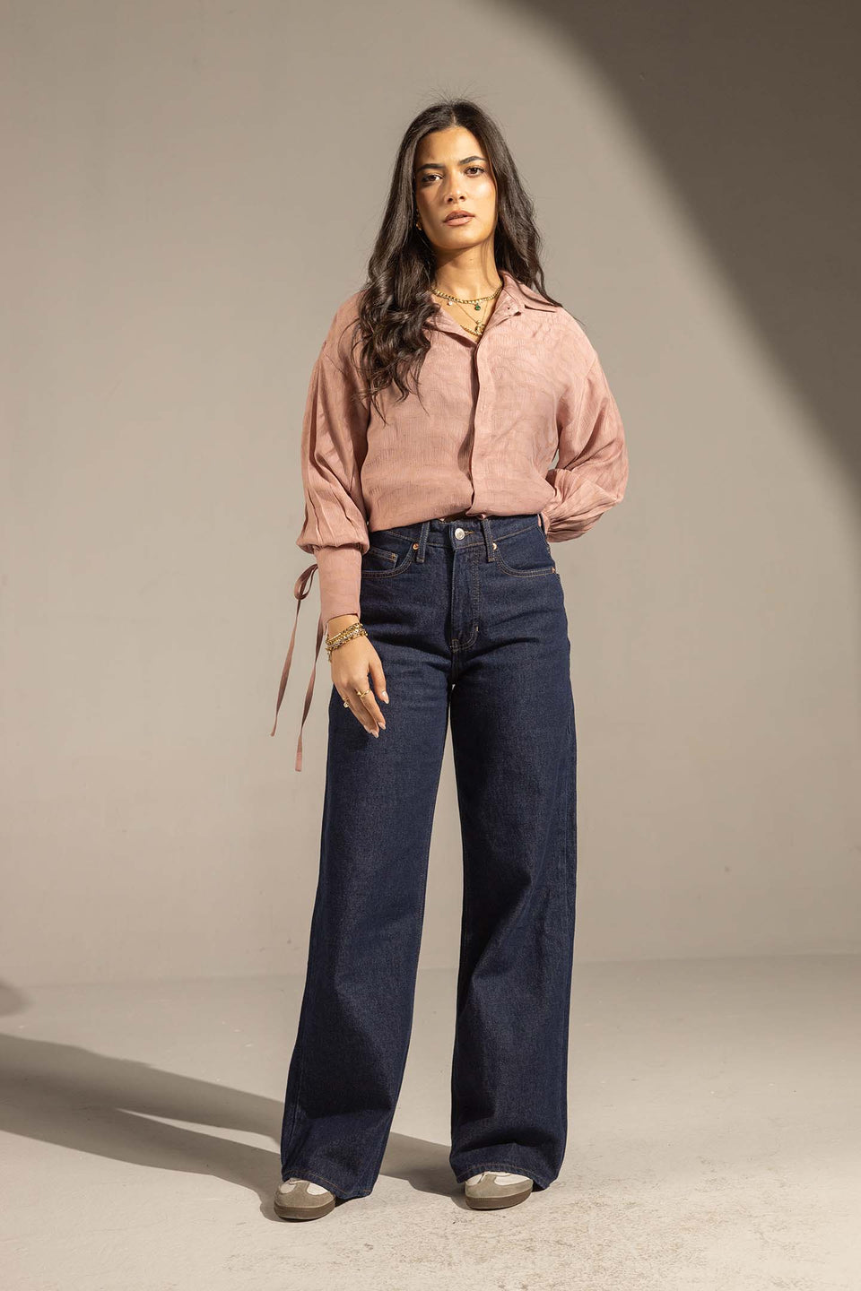 Navy High-Waist Wide-Leg Denim Jeans