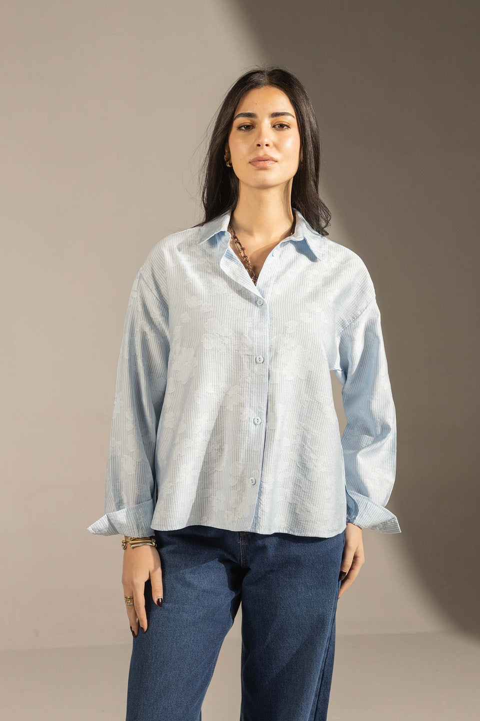 Blue Textured Stripe Button-Up Shirt