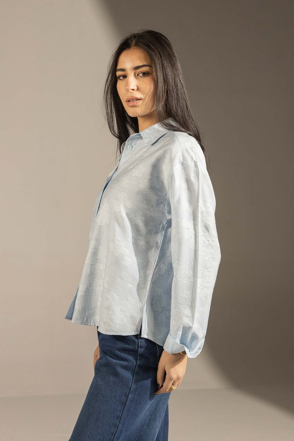 Blue Textured Stripe Button-Up Shirt