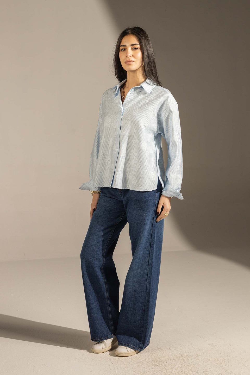 Blue Textured Stripe Button-Up Shirt