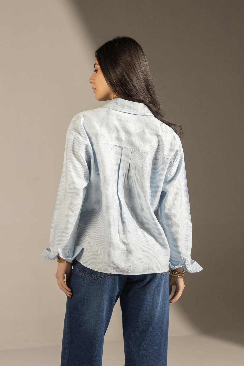Blue Textured Stripe Button-Up Shirt
