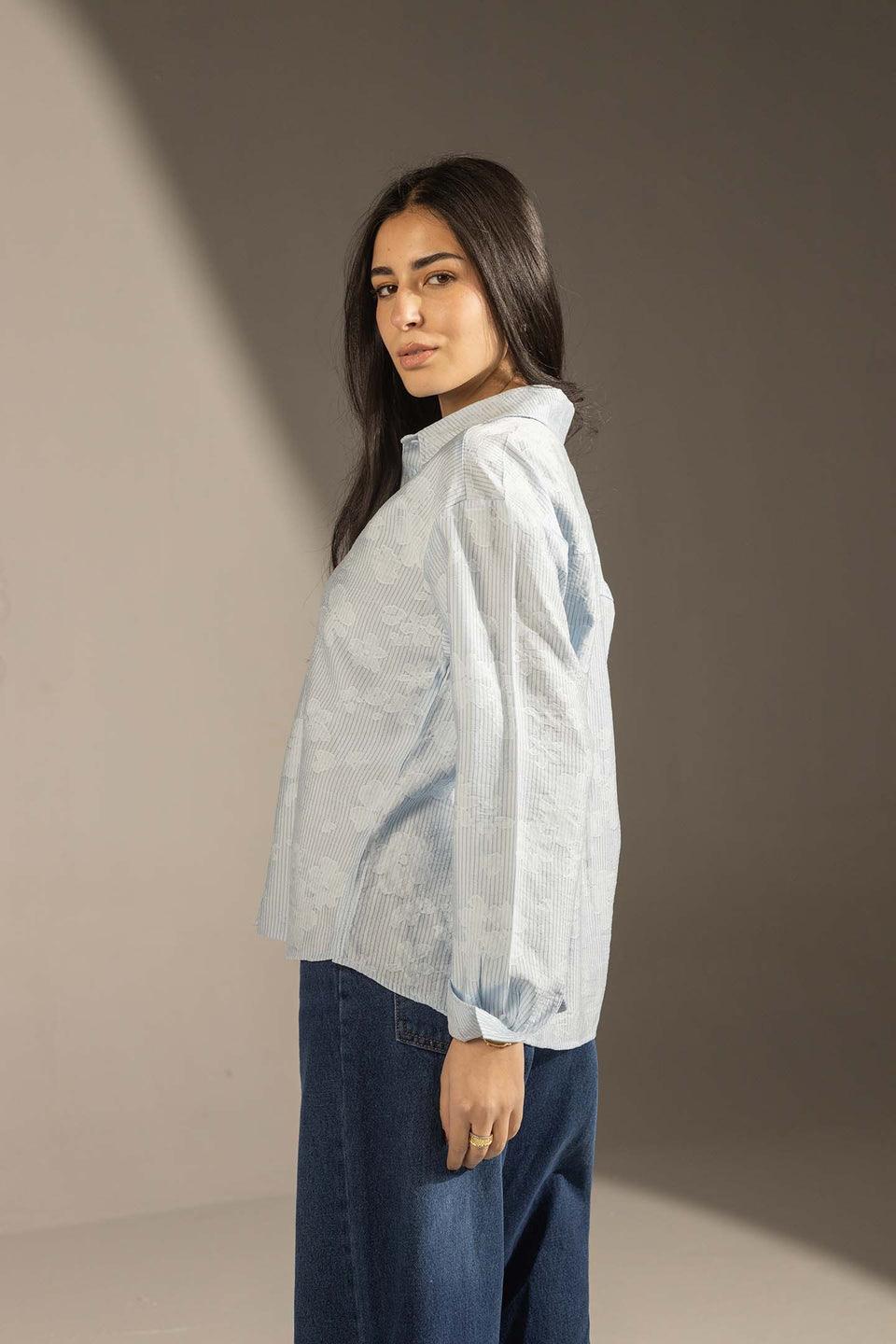 Blue Textured Stripe Button-Up Shirt
