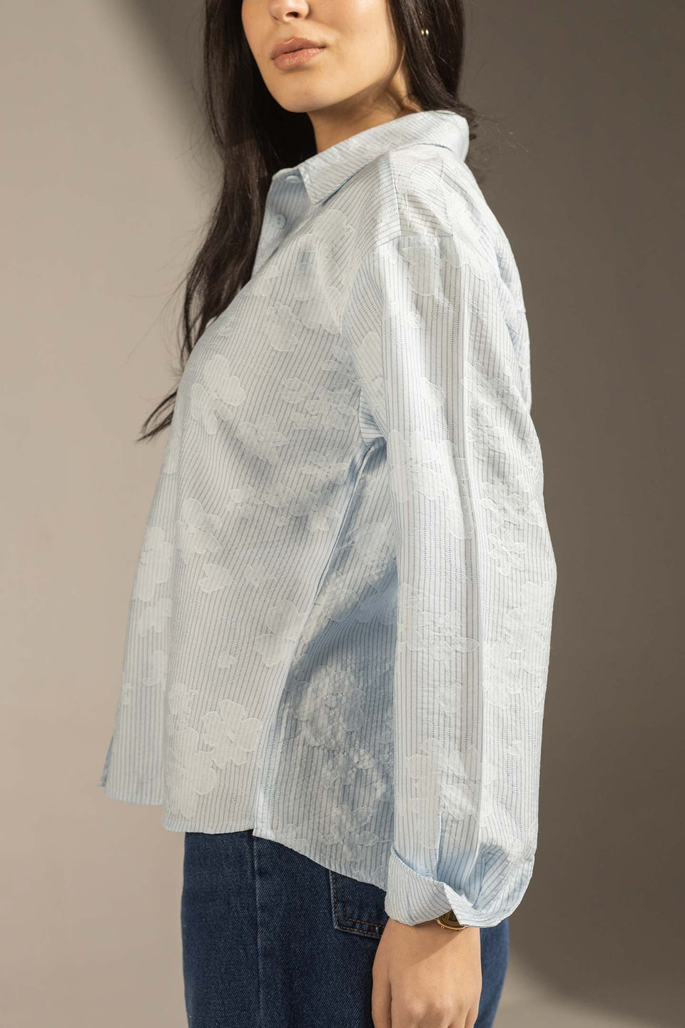 Blue Textured Stripe Button-Up Shirt