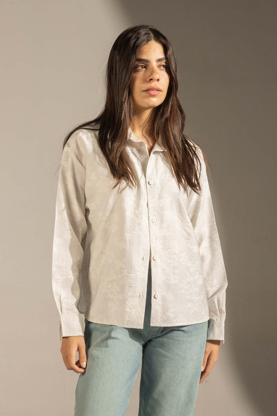 Grey Textured Stripe Button-Up Shirt
