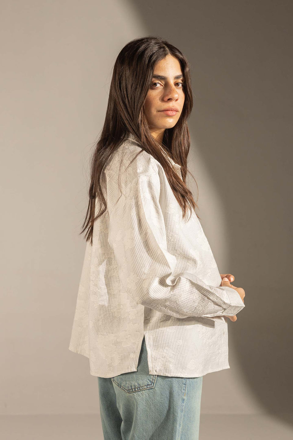 Grey Textured Stripe Button-Up Shirt