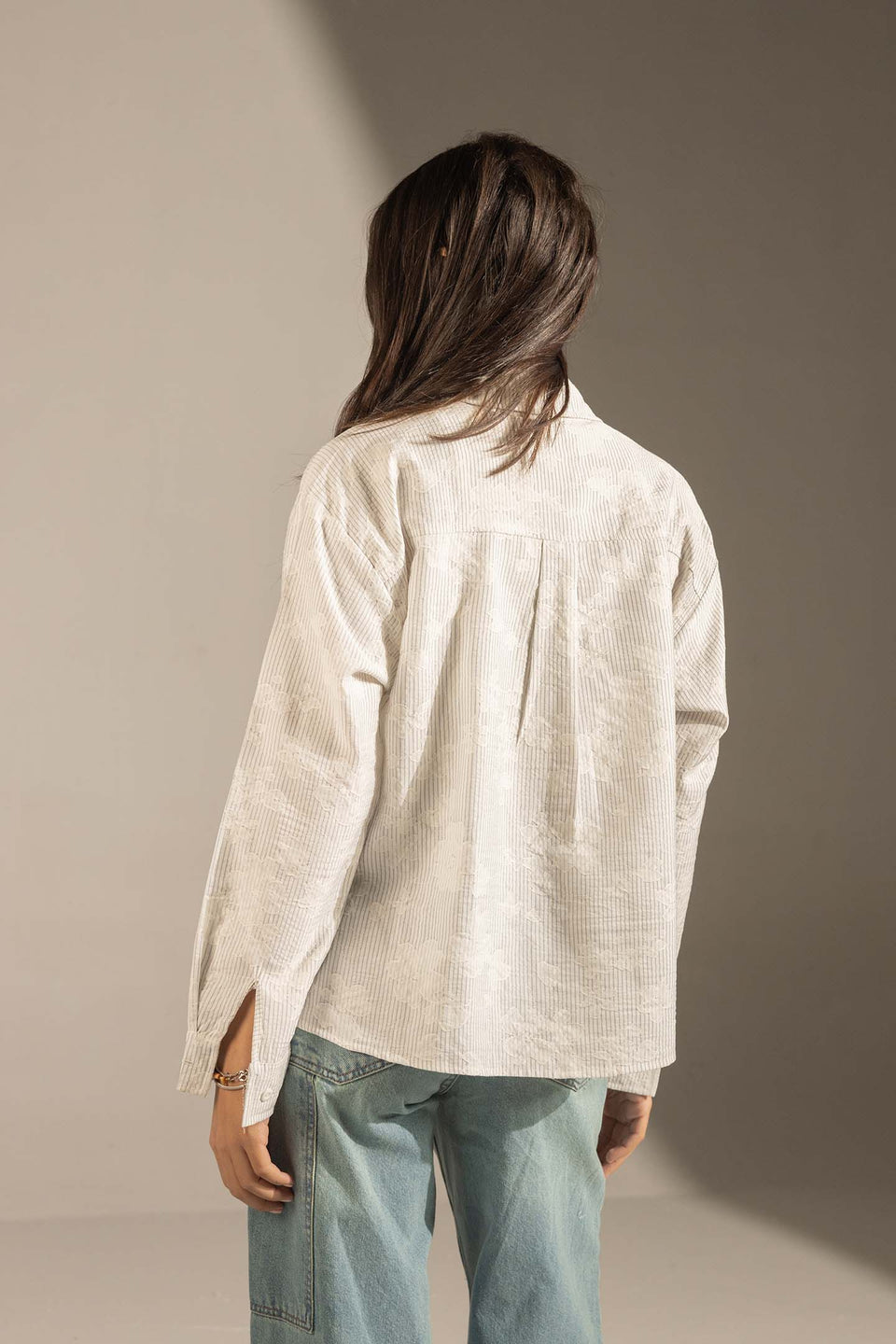 Grey Textured Stripe Button-Up Shirt