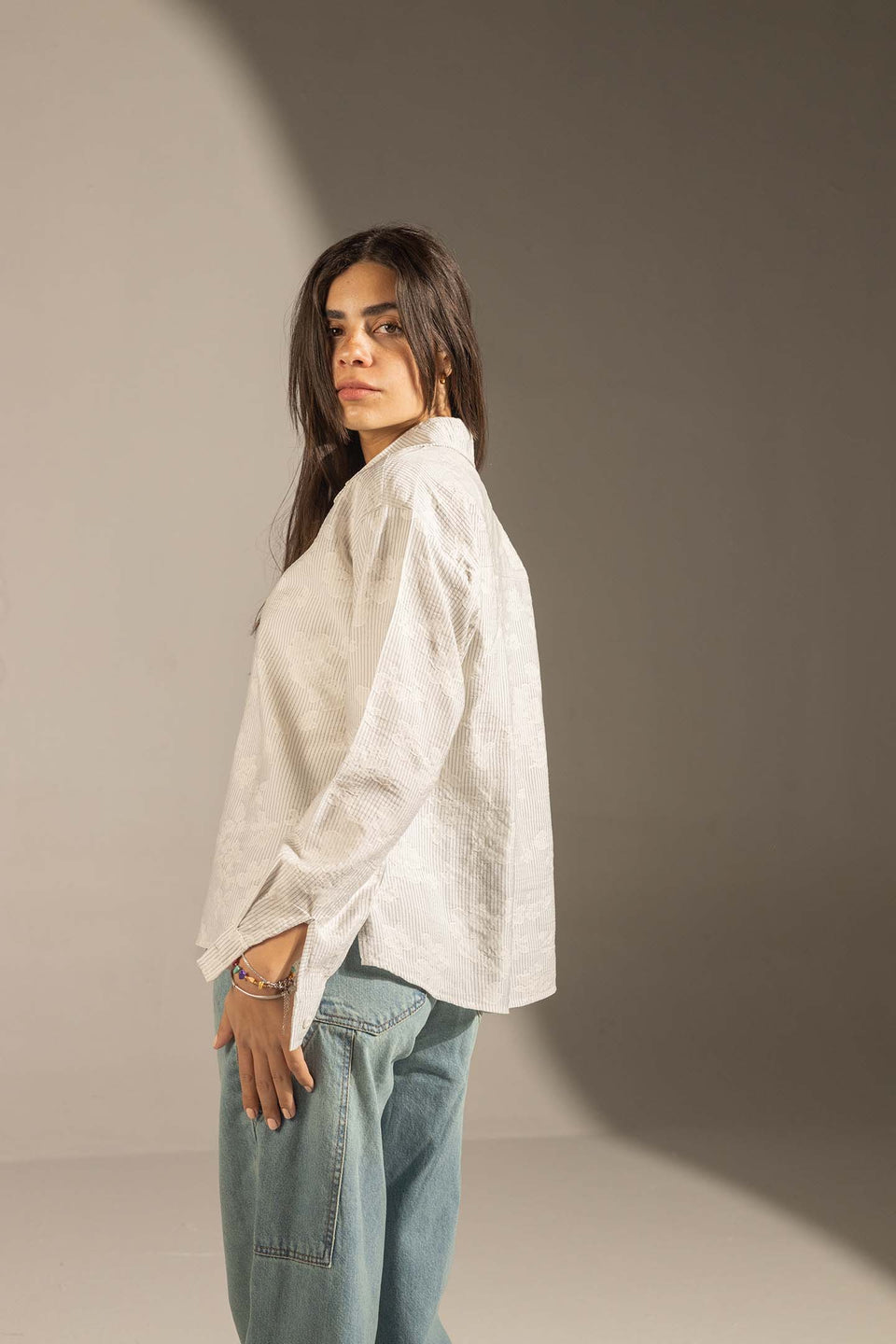 Grey Textured Stripe Button-Up Shirt