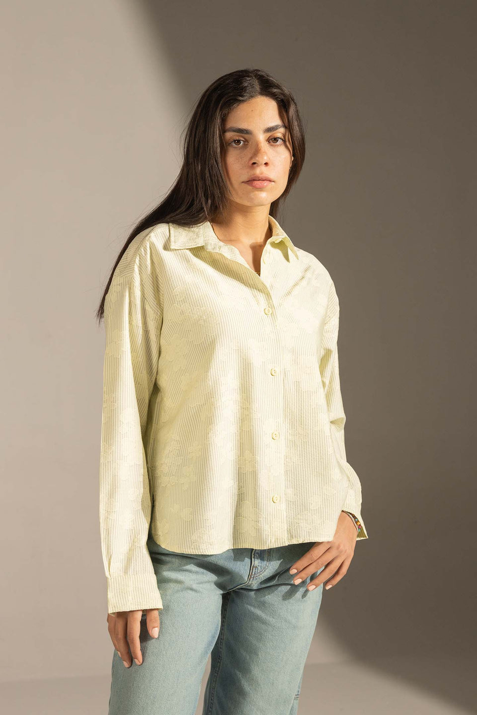 Lime Textured Stripe Button-Up Shirt
