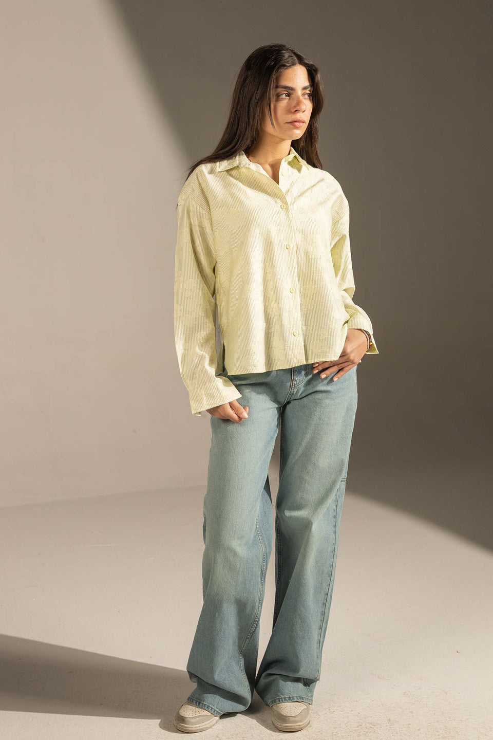 Lime Textured Stripe Button-Up Shirt