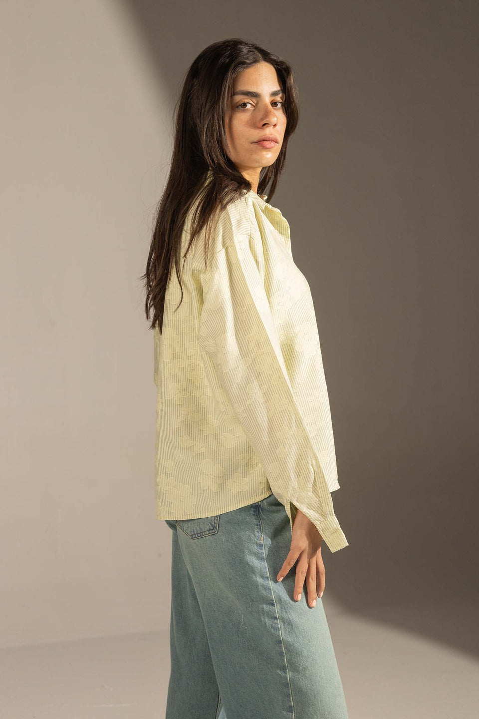 Lime Textured Stripe Button-Up Shirt