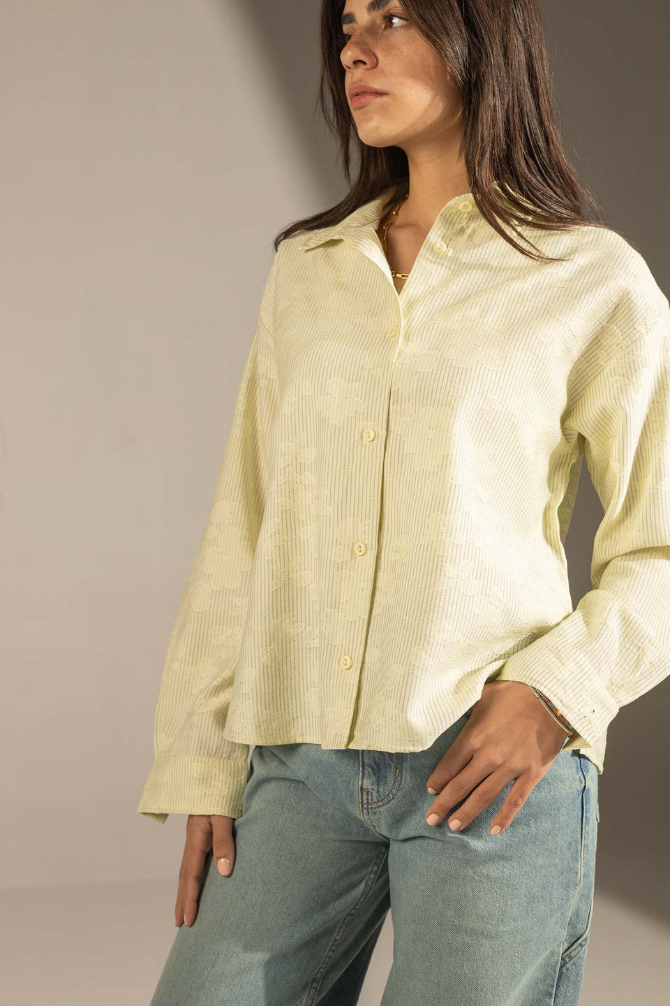 Lime Textured Stripe Button-Up Shirt