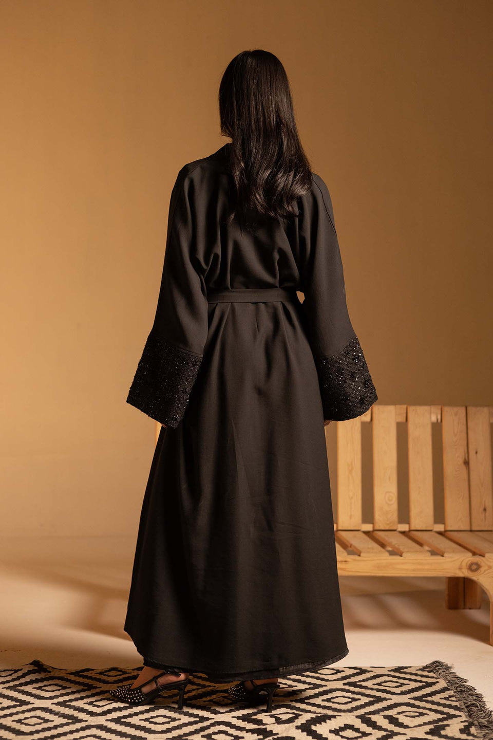 Black Evening Beaded Sleeve Abaya