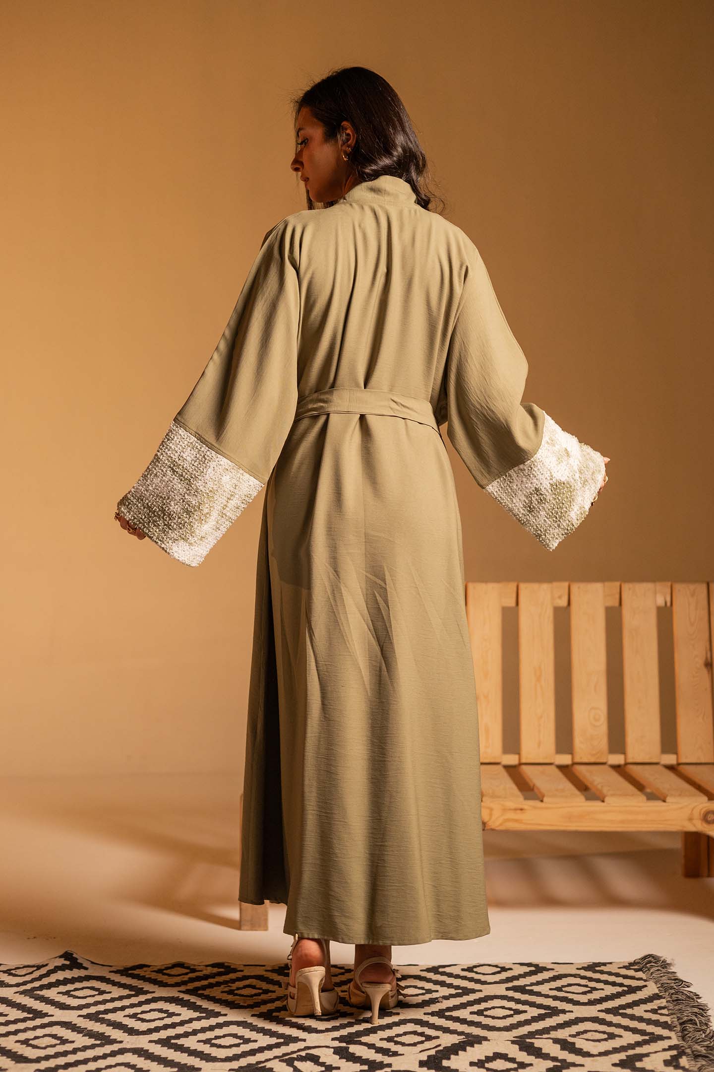Olive Evening Beaded Sleeve Abaya