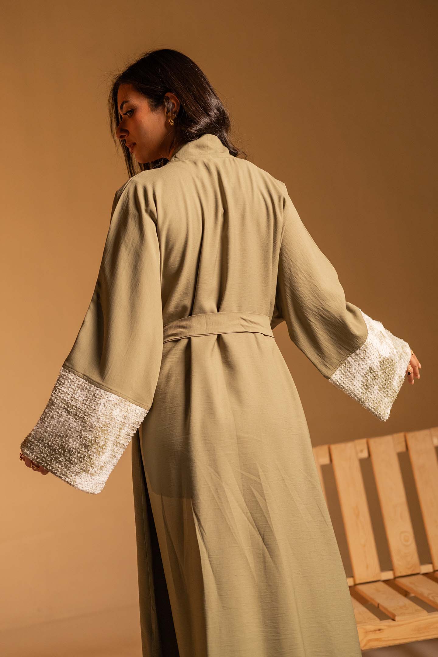 Olive Evening Beaded Sleeve Abaya