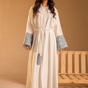 White Evening Beaded Sleeve Abaya