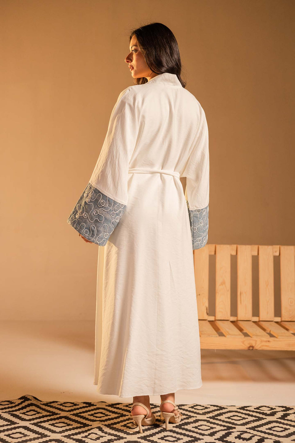 White Evening Beaded Sleeve Abaya
