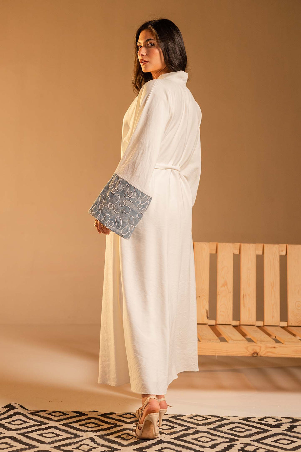 White Evening Beaded Sleeve Abaya
