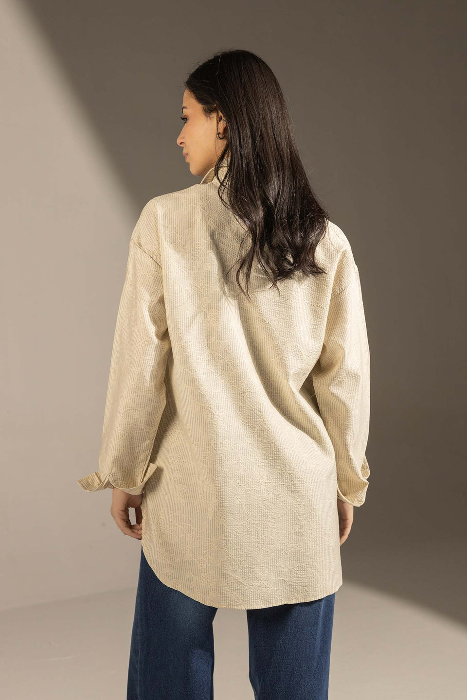 Beige Textured Relaxed Fit Button-Up Shirt