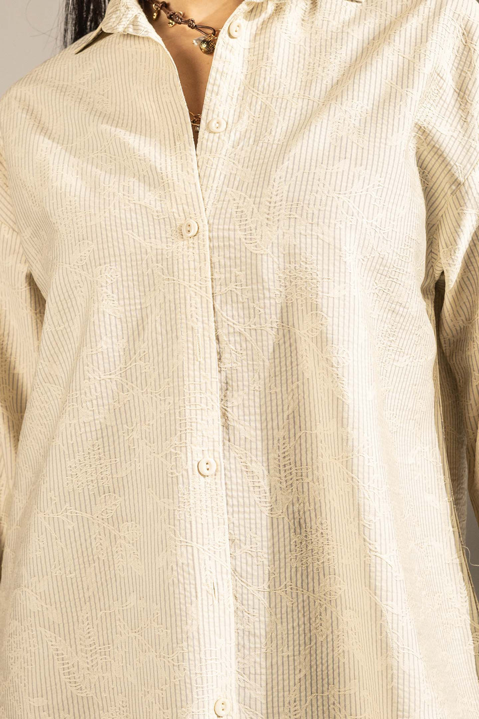 Beige Textured Relaxed Fit Button-Up Shirt