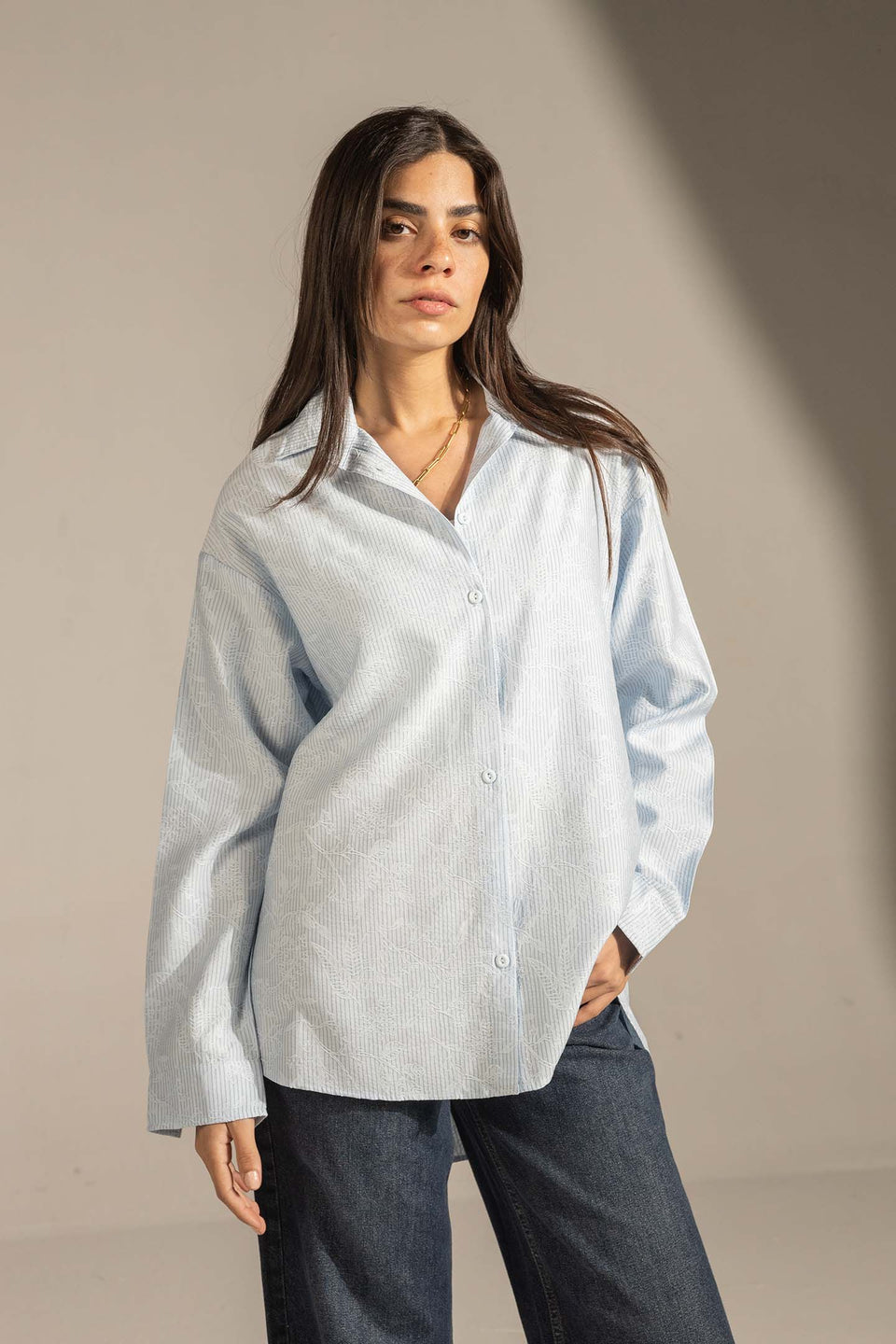 Blue Textured Relaxed Fit Button-Up Shirt