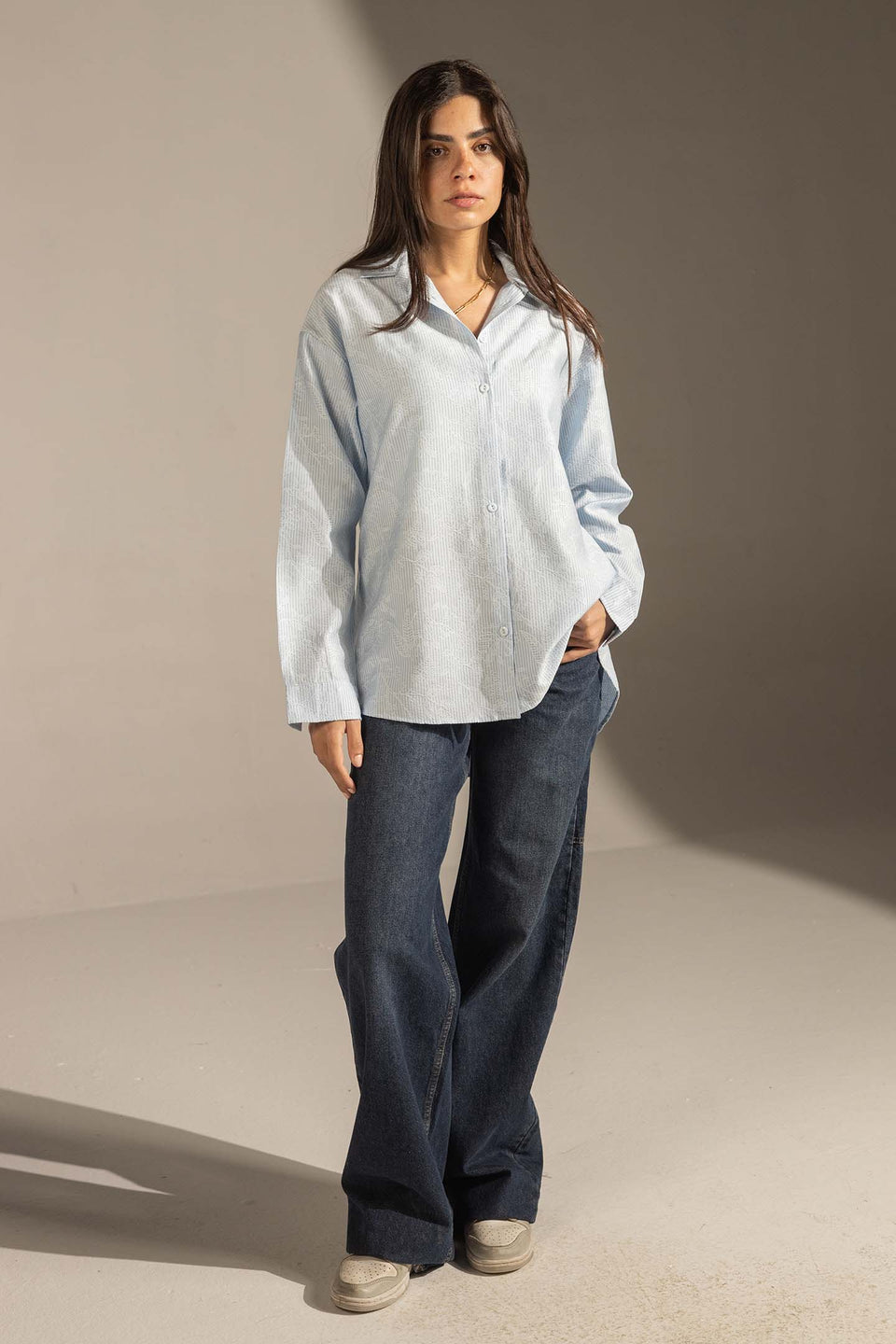 Blue Textured Relaxed Fit Button-Up Shirt