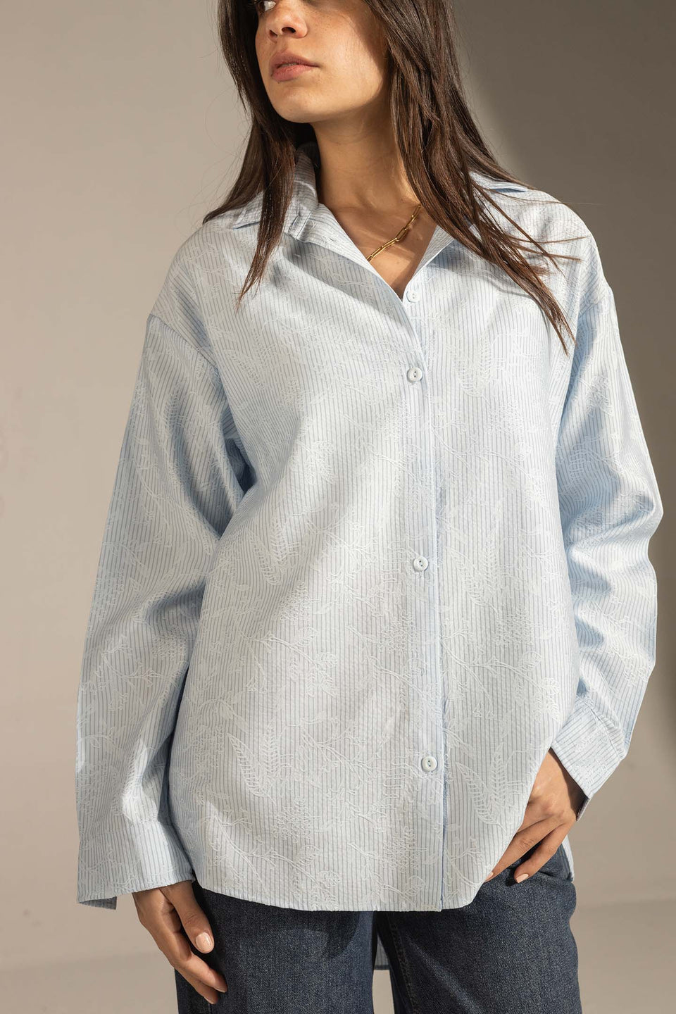 Blue Textured Relaxed Fit Button-Up Shirt