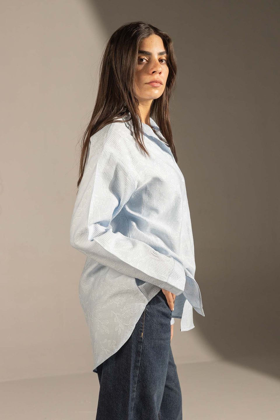 Blue Textured Relaxed Fit Button-Up Shirt